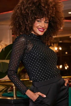 Black Sparkle Mesh High Neck Top -SOSANDAR Sales web 2309 235 a23bw023bk0001 a23tj060bk000 235 117