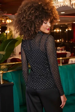 Black Sparkle Mesh High Neck Top -SOSANDAR Sales web 2309 235 a23bw023bk0001 a23tj060bk000 235 144