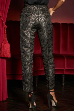 Black & Gold Metallic Jacquard Tapered Trousers -SOSANDAR Sales web 2309 248 a23bw014bkmc01 a23ow044bkmc01 248 167