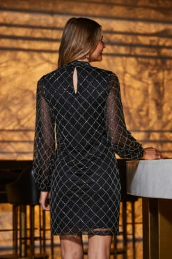 Black Geometric Embellished Belted Shift Dress 13 Black Geometric Embellished Belted Shift Dress -SOSANDAR Sales web 2309 33 a23dw019bk0001 33 098