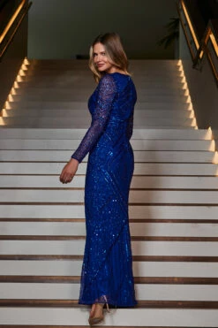 Sapphire Blue Premium Embellished Sequin Maxi Dress 11 Sapphire Blue Premium Embellished Sequin Maxi Dress -SOSANDAR Sales web 2309 36 a23dw008be0028 36 166