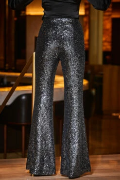 Pewter Sequin Kick Flare Trousers -SOSANDAR Sales web 2309 40 a23ow061bk0001 a23bw008be0028 a23tw045bk0001 40 133