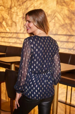Navy Blue & Gold Metallic Spot Wrap Top 10 Navy Blue & Gold Metallic Spot Wrap Top -SOSANDAR Sales web 2309 41 a23tw030be0003 41 183