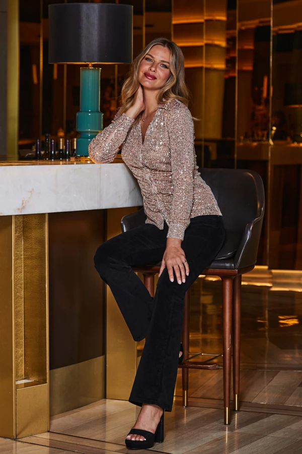 Rose Gold Sequin Ruched Front Shirt 4 Rose Gold Sequin Ruched Front Shirt - Image 2