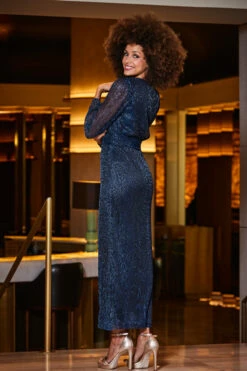 Sapphire Blue Sparkle Plisse Sheer Sleeve Maxi Dress 11 Sapphire Blue Sparkle Plisse Sheer Sleeve Maxi Dress -SOSANDAR Sales web 2309 47 a23dj026be0025 47 141