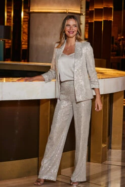 Champagne Gold Sequin Wide Leg Trousers 10 Champagne Gold Sequin Wide Leg Trousers -SOSANDAR Sales web 2309 63 a23ow067cm0002 a23bw044cm0002 63 008 1