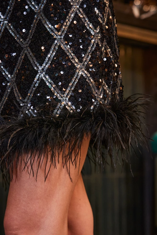 Black Luxe Sequin Feather Hem Skirt 6 Black Luxe Sequin Feather Hem Skirt - Image 4