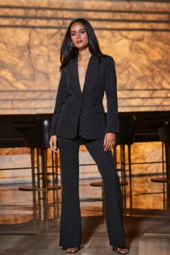 Black Luxury Sparkling Diamante Stud Blazer -SOSANDAR Sales web 2309 71 a23ow037bk0001 a23bw007bk0001 s23tw089bk0001 71 015