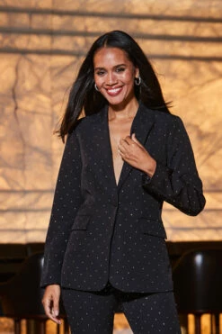 Black Luxury Sparkling Diamante Stud Blazer -SOSANDAR Sales web 2309 71 a23ow037bk0001 a23bw007bk0001 s23tw089bk0001 71 070