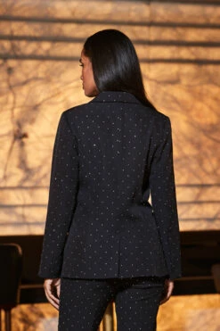 Black Luxury Sparkling Diamante Stud Blazer -SOSANDAR Sales web 2309 71 a23ow037bk0001 a23bw007bk0001 s23tw089bk0001 71 076