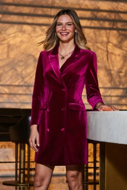 Raspberry Pink Velvet Blazer Dress 12 Raspberry Pink Velvet Blazer Dress -SOSANDAR Sales web 2309 72 a23dv008pk0026 72 095