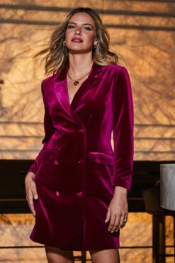 Raspberry Pink Velvet Blazer Dress