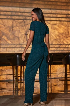 Emerald Green Sparkle Wrap Front Jumpsuit -SOSANDAR Sales web 2309 77 a21jj003gn0001 77 033