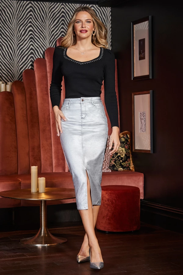 Black Embellished Detail Fine Knit Jumper 4 Black Embellished Detail Fine Knit Jumper - Image 2