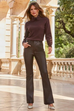 Chocolate Brown Leather Kick Flare Trousers 11 Chocolate Brown Leather Kick Flare Trousers -SOSANDAR Sales web 2309 92 a23ow023nl0001 92 341 1