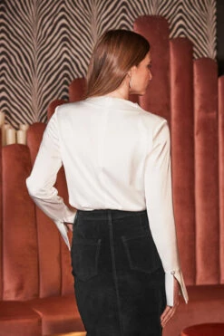 Ivory Satin Cowl Neck Button Detail Blouse -SOSANDAR Sales web 2309 98 a23tw082nl0006 a23sd003bk0001 98 192