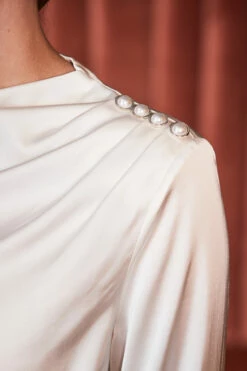 Ivory Satin Cowl Neck Button Detail Blouse -SOSANDAR Sales web 2309 98 a23tw082nl0006 a23sd003bk0001 98 207