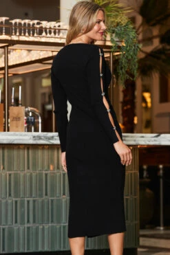 Black Diamante Bow Trim Fine Knit Midi Dress -SOSANDAR Sales web 2310 05 a23dk802bk0001 05 090