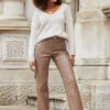 Taupe Leather Straight Leg Trousers 2 Taupe Leather Straight Leg Trousers -SOSANDAR Sales web 2310 20 a22bl020bn0003 20 083 rc