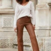 Tan Leather Straight Leg Trousers -SOSANDAR Sales web 2310 20 a22bl020bn0004 a20tk067bn0003 20 083 1