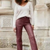 Wine Leather Straight Leg Trousers 2 Wine Leather Straight Leg Trousers -SOSANDAR Sales web 2310 20 a22bl020rd0011 20 083 rc