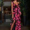 Black & Pink Floral Print Ruffle Detail Maxi Dress -SOSANDAR Sales web 2310 25 a23dw128bkfl01 25 007