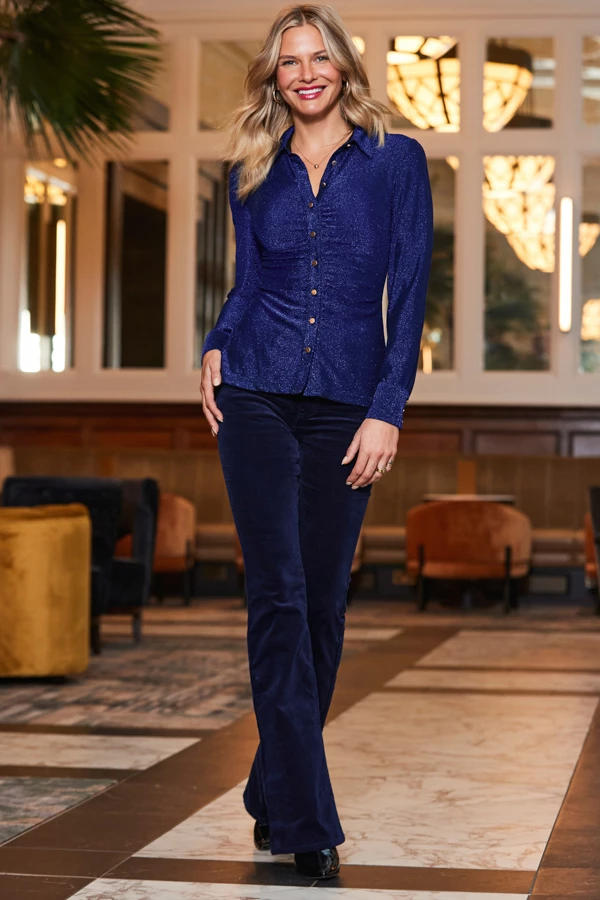 Midnight Blue Metallic Jersey Ruched Detail Shirt 8 Midnight Blue Metallic Jersey Ruched Detail Shirt - Image 6