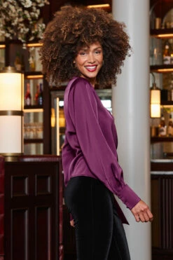 Purple Satin Wrap Front Top -SOSANDAR Sales web 2310 45 a23tw041pe0001 a23bv010bk0001 45 074 rt