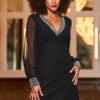 Black Embellished Trim Sheer Sleeve Shift Dress -SOSANDAR Sales web 2310 53 a23dw013bk0001 53 024