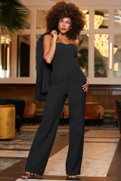 Black & White Pinstripe Wide Leg Bandeau Jumpsuit 14 Black & White Pinstripe Wide Leg Bandeau Jumpsuit -SOSANDAR Sales web 2310 54 a23jw005bk0001 54 034