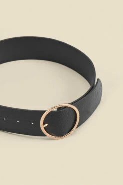 Black Croc Leather Belt With Round Buckle -SOSANDAR Sales web 2310 box a23ac041bk0001 b