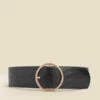 Black Croc Leather Belt With Round Buckle 1 Black Croc Leather Belt With Round Buckle -SOSANDAR Sales web 2310 box a23ac041bk0001 c