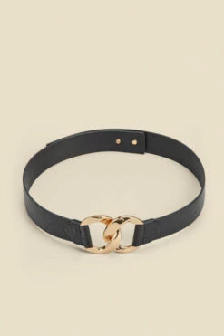 Black Croc Leather Waist Belt With Gold Clasp 9 Black Croc Leather Waist Belt With Gold Clasp -SOSANDAR Sales web 2310 box a23ac042bk0001 a