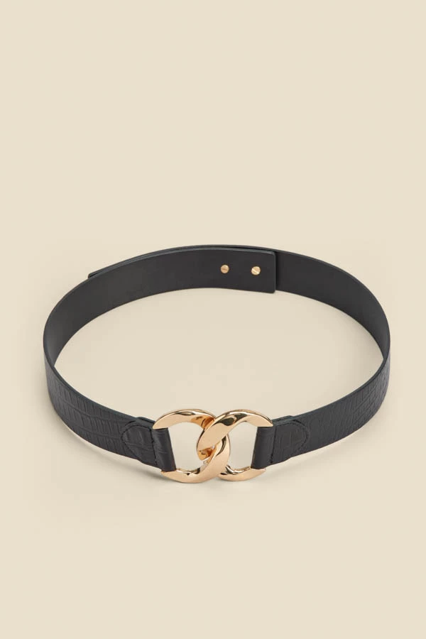 Black Croc Leather Waist Belt With Gold Clasp 5 Black Croc Leather Waist Belt With Gold Clasp - Image 3
