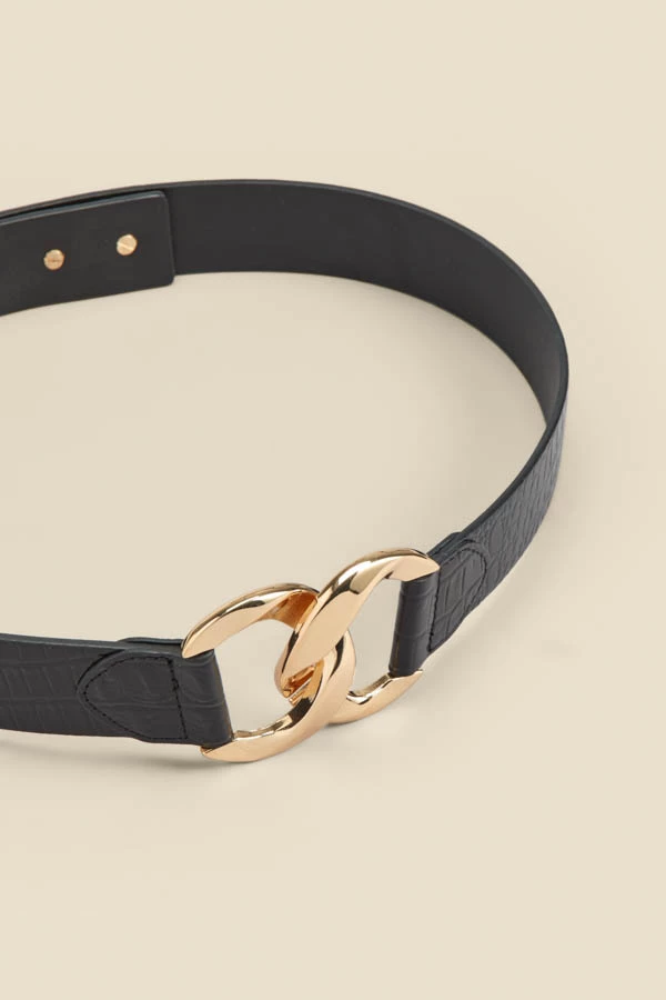 Black Croc Leather Waist Belt With Gold Clasp 6 Black Croc Leather Waist Belt With Gold Clasp - Image 4