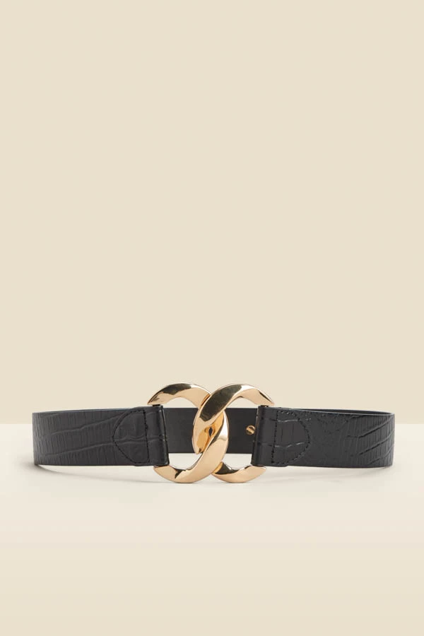 Black Croc Leather Waist Belt With Gold Clasp 4 Black Croc Leather Waist Belt With Gold Clasp - Image 2