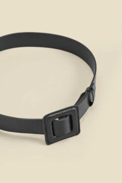 Black Croc Leather Belt With Buckle -SOSANDAR Sales web 2310 box a23ac044bk0001 b