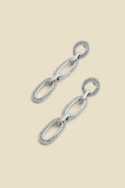 Silver Diamante Chain Link Drop Earrings -SOSANDAR Sales web 2311 box a23ac034mc0005 b