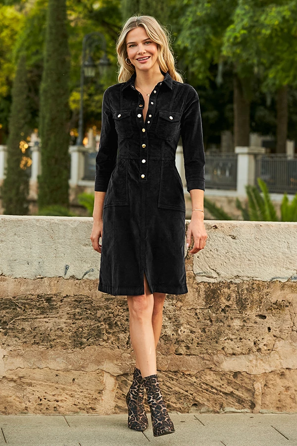 Black Luxe Velvet Popper Front Dress 3 Black Luxe Velvet Popper Front Dress