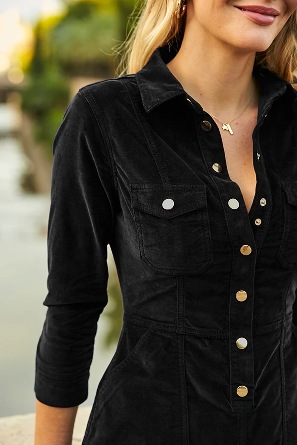 Black Luxe Velvet Popper Front Dress 6 Black Luxe Velvet Popper Front Dress - Image 4