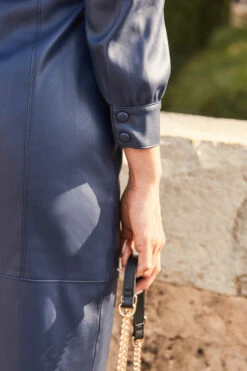 Navy Blue Faux Leather Belted Shirt Dress 9 Navy Blue Faux Leather Belted Shirt Dress -SOSANDAR Sales web 24 a22dp001pt0009 167