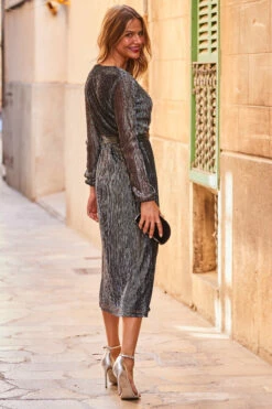 Pewter Metallic Plisse Midi Wrap Jersey Dress 12 Pewter Metallic Plisse Midi Wrap Jersey Dress -SOSANDAR Sales web 25 a22dj075bk0001 130