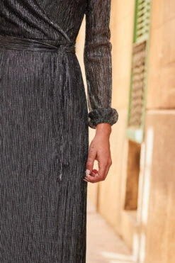 Pewter Metallic Plisse Midi Wrap Jersey Dress 14 Pewter Metallic Plisse Midi Wrap Jersey Dress -SOSANDAR Sales web 25 a22dj075bk0001 142