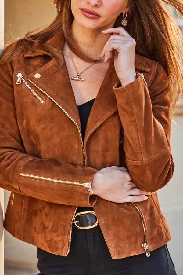 Tan Suede Biker Jacket 7 Tan Suede Biker Jacket - Image 5