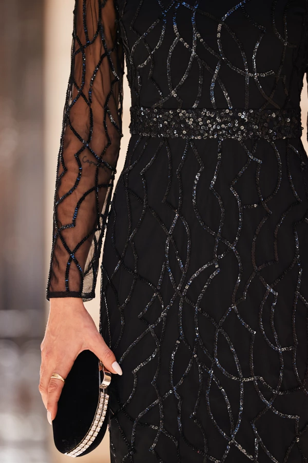 Black Sequin Embellished Keyhole Detail Pencil Dress 9 Black Sequin Embellished Keyhole Detail Pencil Dress - Image 7