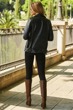 Black Longline Leather Biker Jacket 11 Black Longline Leather Biker Jacket -SOSANDAR Sales web 31 s22tj008rd0017 a22ol001bk0001 374