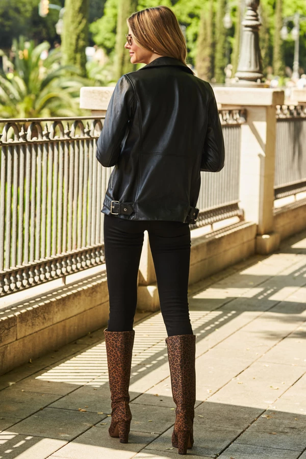 Black Longline Leather Biker Jacket 5 Black Longline Leather Biker Jacket - Image 3