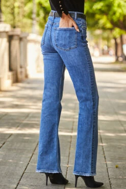 Mid Blue Raw Hem Kick Flare Jeans -SOSANDAR Sales web 34 a22bd015be0010 s22ow024rd0017 297