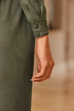 Khaki Green Faux Suede Shirt Dress 11 Khaki Green Faux Suede Shirt Dress -SOSANDAR Sales web 34 a22dp005gn0002 116 khaki rt