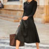 Black Leather Look Panelled A-Line Midi Skirt 1 Black Leather Look Panelled A-Line Midi Skirt -SOSANDAR Sales web 35 s20sp002 a20tk001bk 065 rt